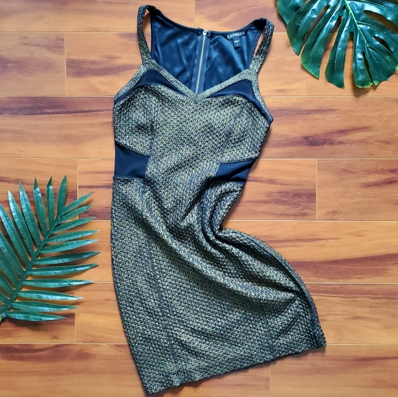 Express Gold and Black Cocktail Dress - Picture 1 of 7